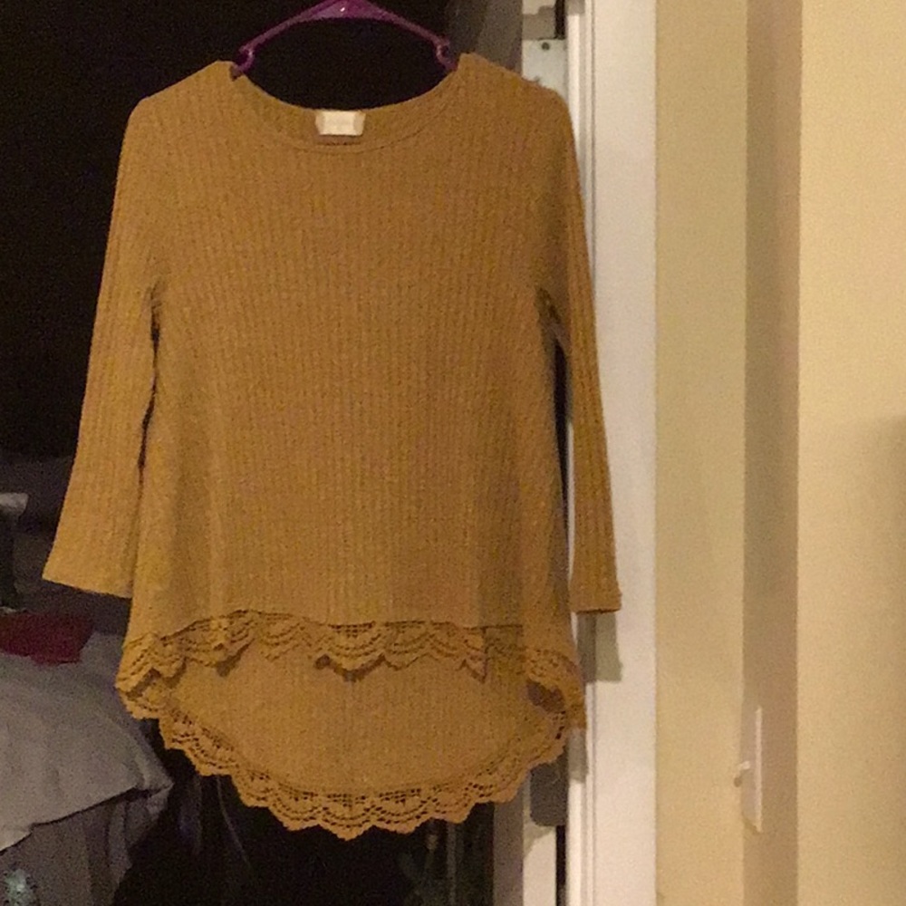 Altar’d State Mustard Boho Lace Droptail Top